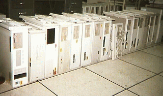 Lineup of original 486 PCs on the floor of the computer room