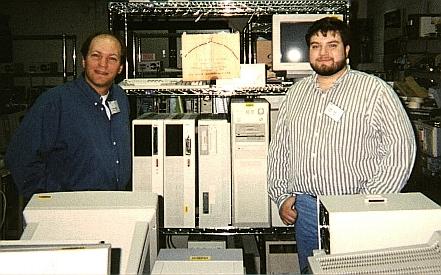 Donald Becker (left) and Erik Hendriks standing in front of the Stone SouperComputer.