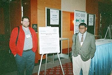 Forrest
Hoffman (left) and G. 'Kumar' Mahinthakumar stand outside the room where
Kumar will present their paper on Wednesday, November 17.